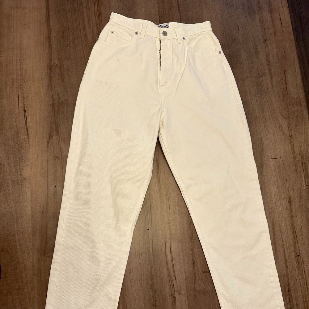 80S VINTAGE WOMENS HIGH WAISTED WHITE DENIM JEANS